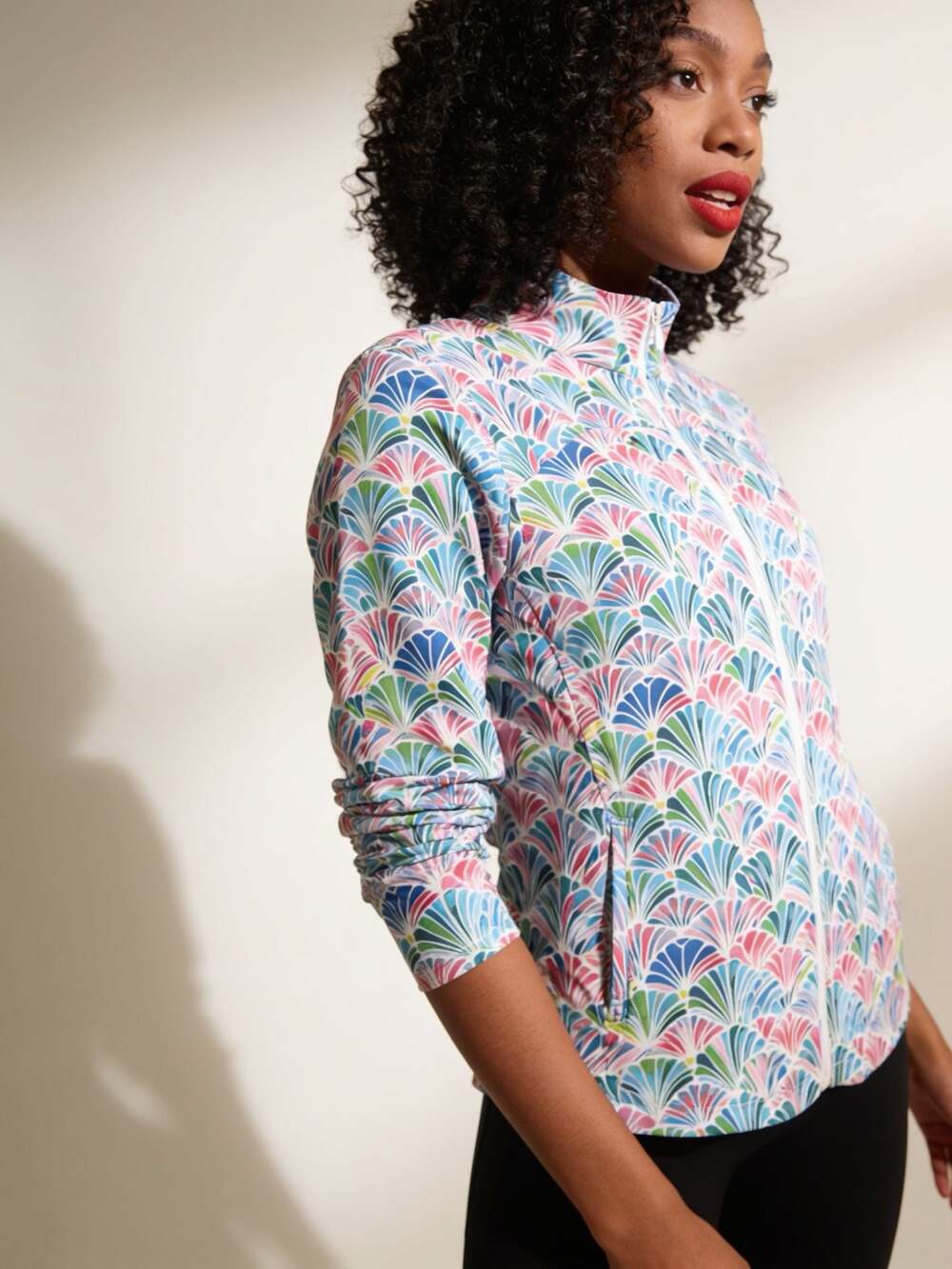 Gottex Women's Full-Zip Athletic Jacket Multicolor Floral Shell Print Size XS